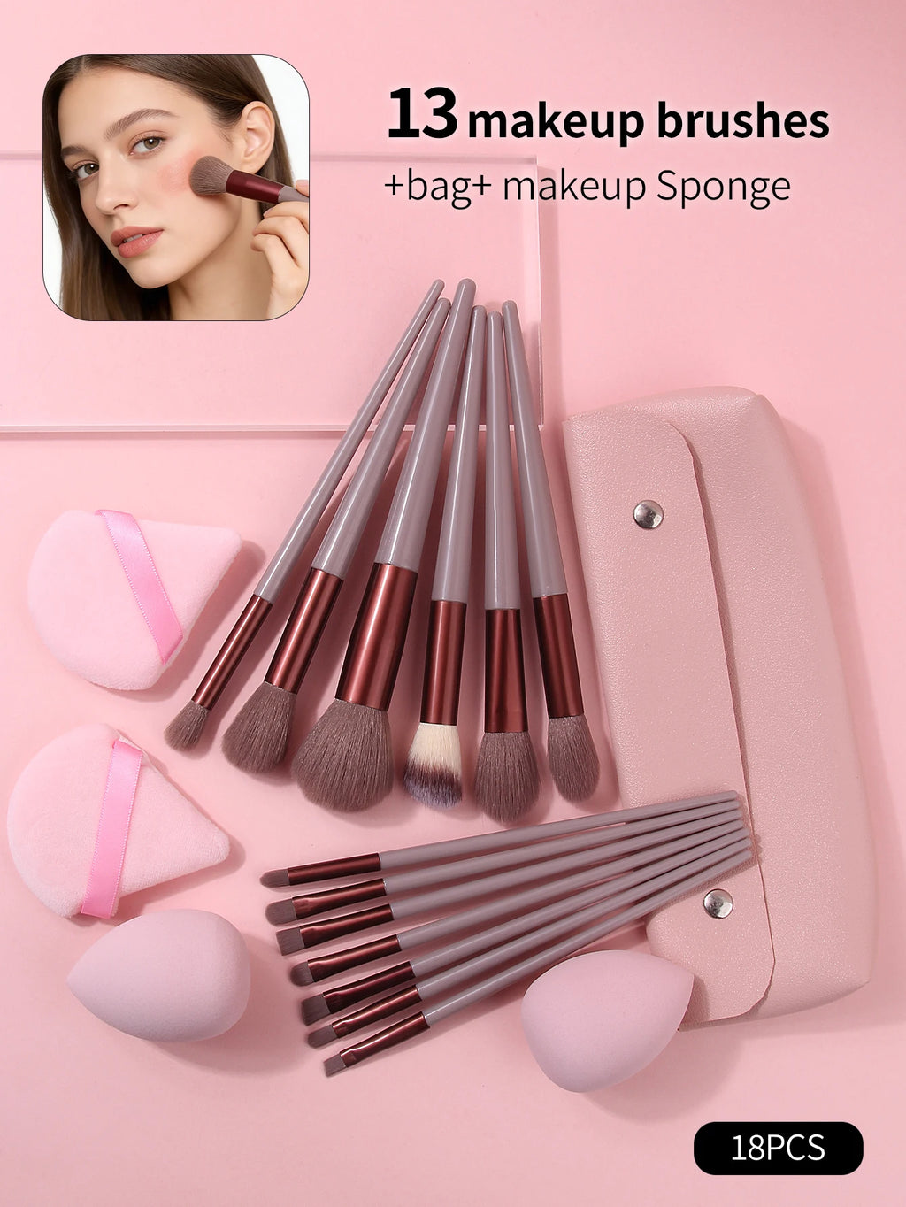 Soft Fluffy Professional Makeup Brush Set, Including Foundation/Loose Powder/Eyeshadow Brushes and Makeup Sponge Beauty Tool