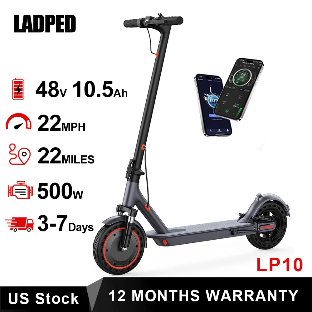 LADPED LP10 Electric Scooter 500W 22MPH Max Speed Adult APP Smart control Shock-absorbing Anti-skid Folding Electric Scooter