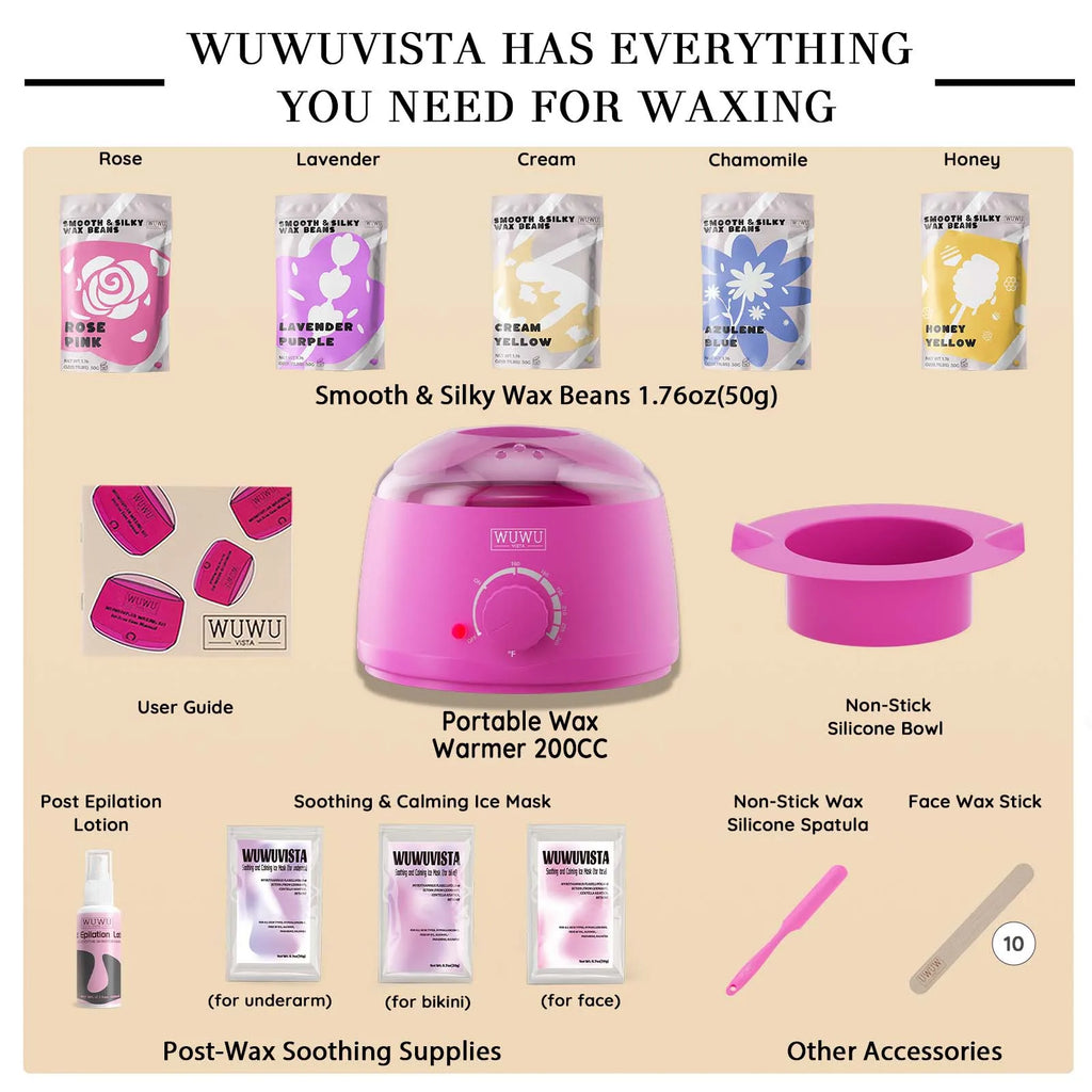 WUWUVISTA 23-Piece Waxing Kit Hair Removal Set with Wax Warmer
