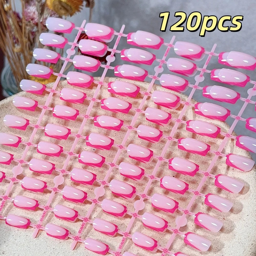 120pcs French Glossy Color Block Acrylic False Nails Spring & Summer Nude Tones Press-On Nails Full Cover Square Shape Nail Tips