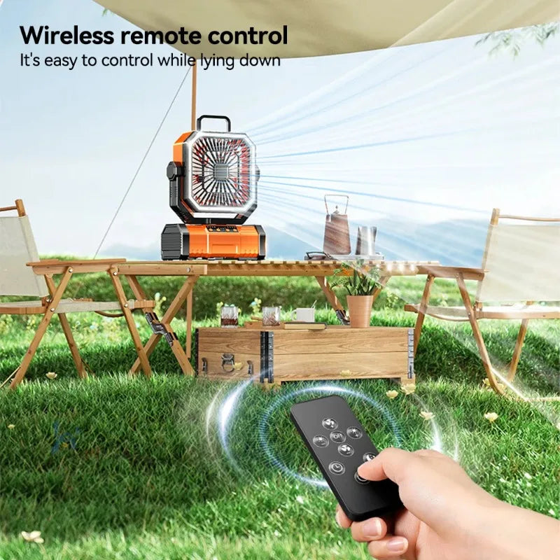Camping Ceiling Fan 20000Mah Rechargeable Camping Circulator with Light and Remote Control Cool Air Circulation Camping Fan
