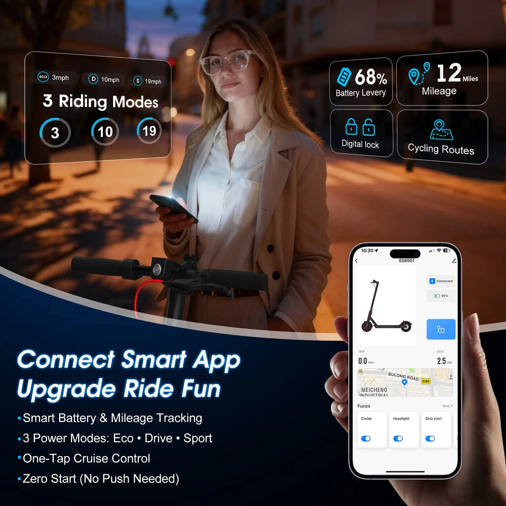 350W Electric Scooter for Adults 19mph Top Speed 21 Miles Max Range