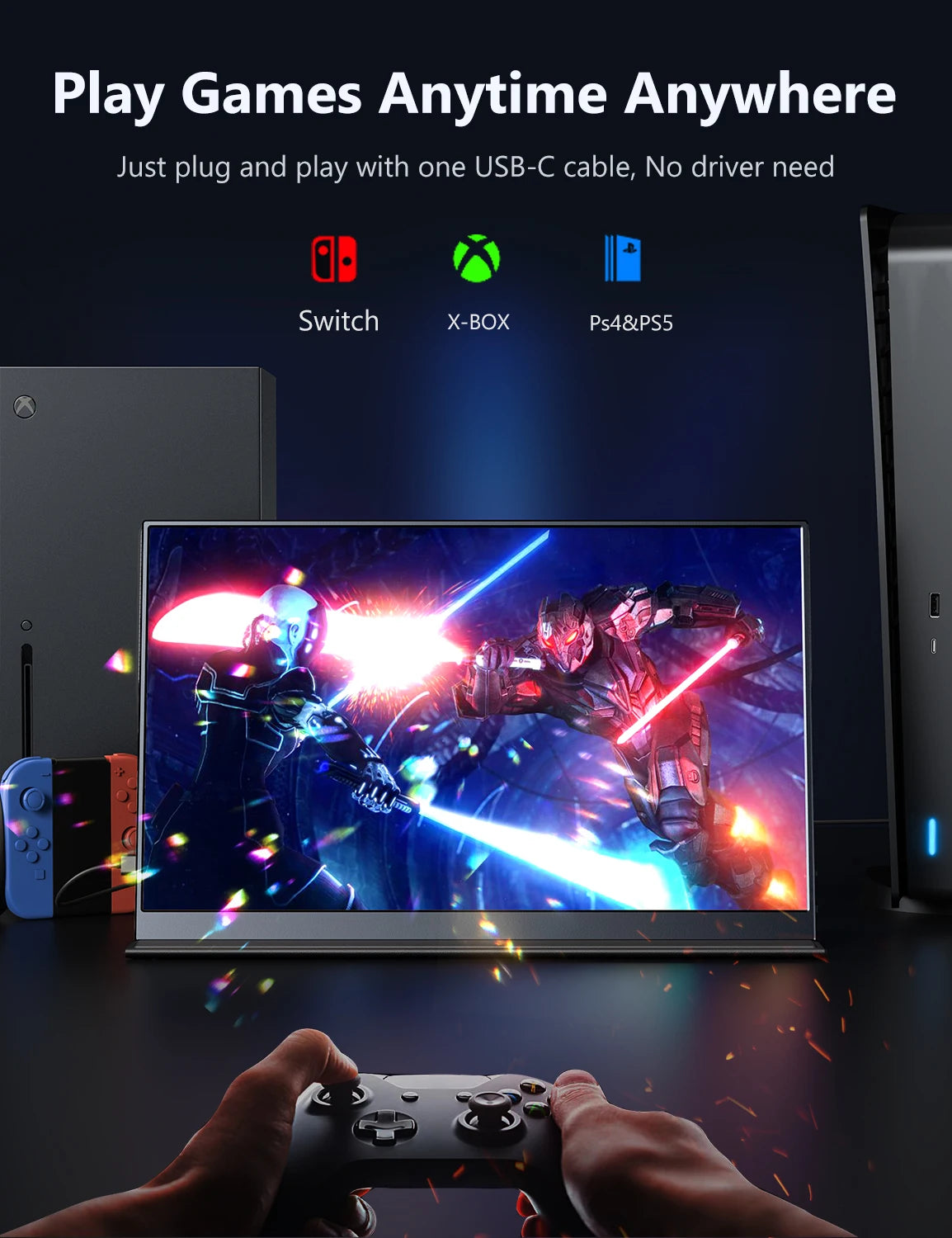 Amoudo 15.6 Inch Portable Monitors 1920*1080P Fhd Laptop Screen Extender Ips Display Screen Monitor for Laptop/Pc/Phone