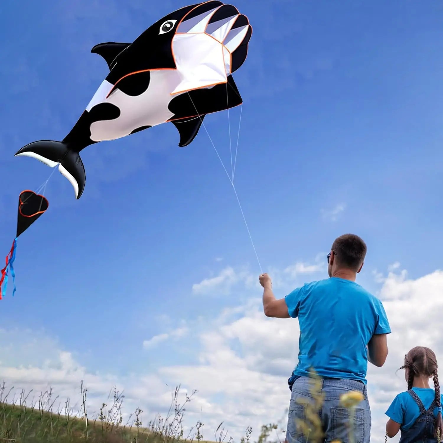 New Arrive  Outdoor Fun Sports Single Line 57Inch Black Software Whale/ Dolphin Kite / Animal Kites With 14cm Wheel Good Flying