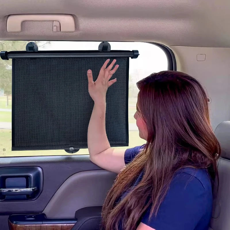 Retractable Car Side Window Sunshade UV Blocking Roller Curtain Mesh PVC Sun Protection Cover Summer Car Travel Accessory