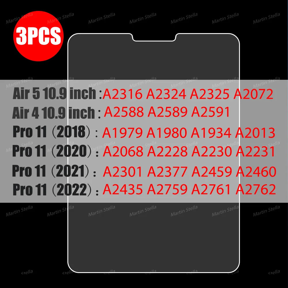9H 3pcs Tempered Glass Screen Protector For iPad Pro 11 10th 9th Generation 8th 7 6 5 4 3 2 iPad Air 5 4 Mini 6 Pro 10.5 9.7