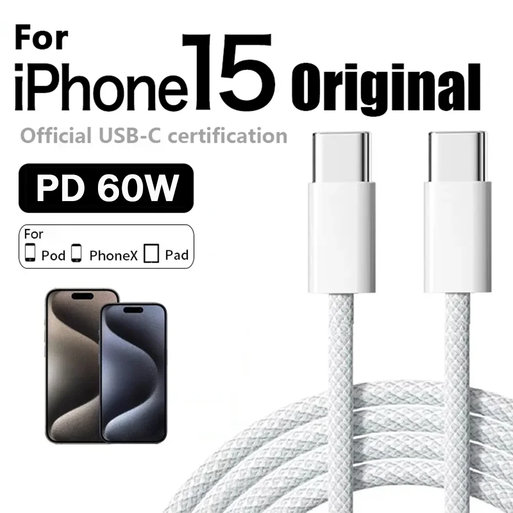 Original PD 60W Fast Charger 6A USB C to Type C Cable For iPhone 15 16 17 Pro MAX Quick Charging For Samsung S26 Xiaomi Cable