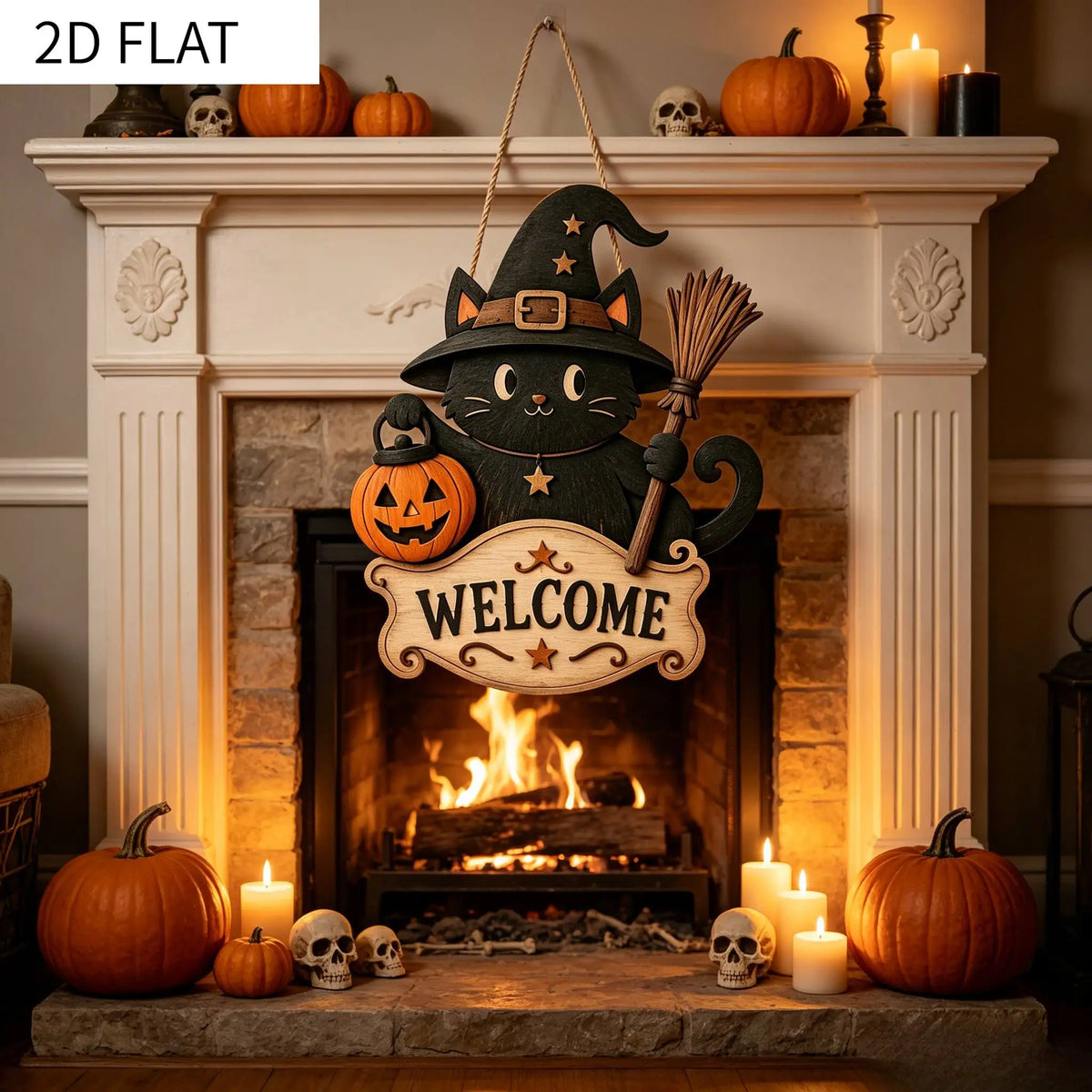 2/1 Piece Black Cat Halloween Welcome Door Hanging,