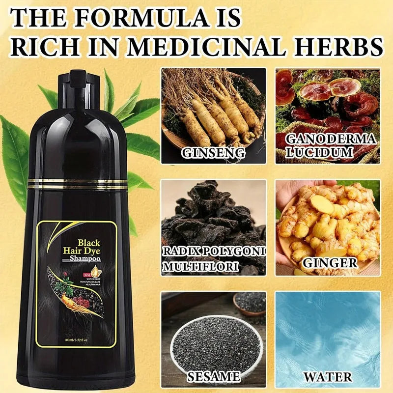2pcs Black Hair Colouring Shampoo Natural Herbal Essence 3 in 1