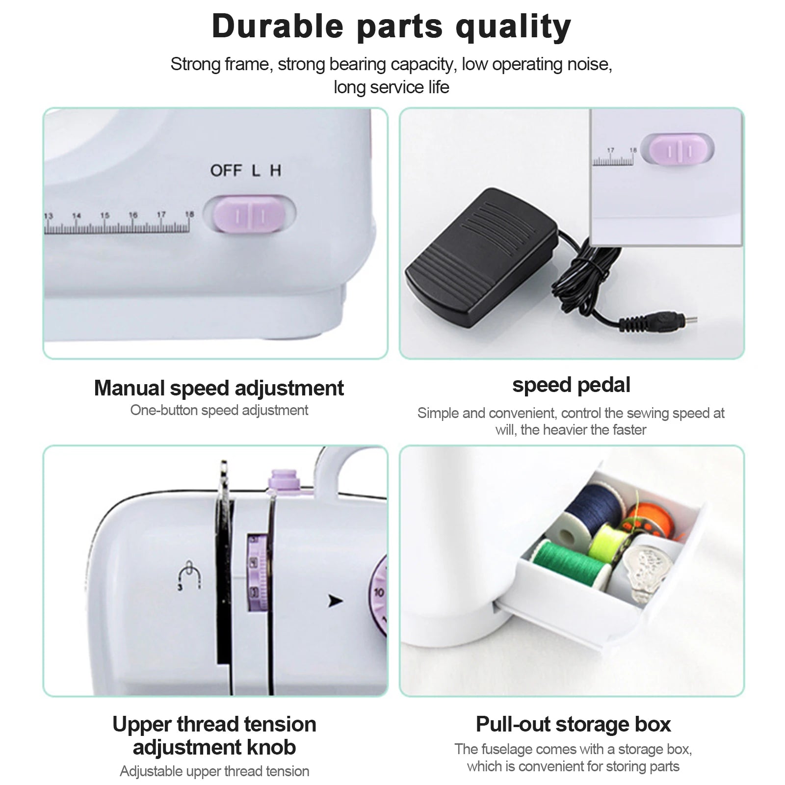 FHSM-50512 Stitches Electric Sewing Machine Mini Household Double Thread Sewing Machine  Replaceable presser foot design