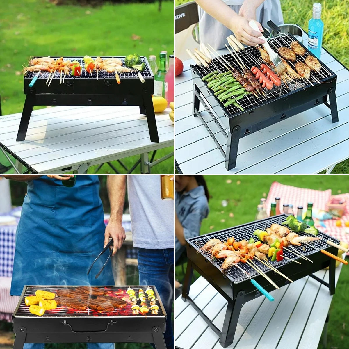 Portable Charcoal BBQ Grill Folding Suitcase Design Garden Camping Barbecue with Reinforced Cast Iron