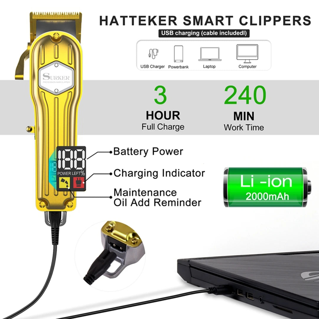 Surker 2025 Gold Trimmer for Men Barber Shop Hair Clipper Razor  USB K7S