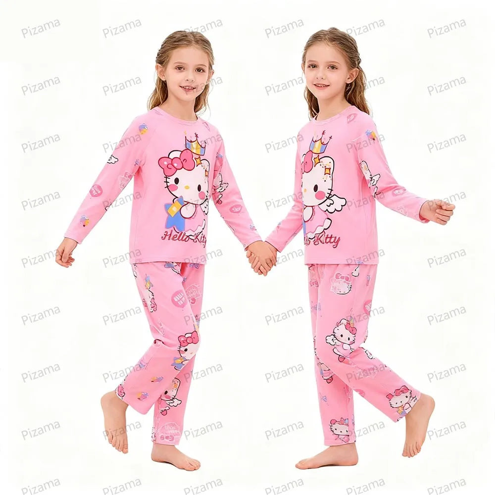Sanrio Girls Pajamas Sets Full Sleeve Soft Hello Kitty Pyjamas Kids Cinnamoroll Pijamas Sleepwear Kuromi Baby Homewear Pjs