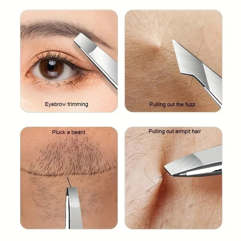 4 Pcs Stainless Steel Eyebrow Forceps Professional, Beauty Tool Set For Facial Hair