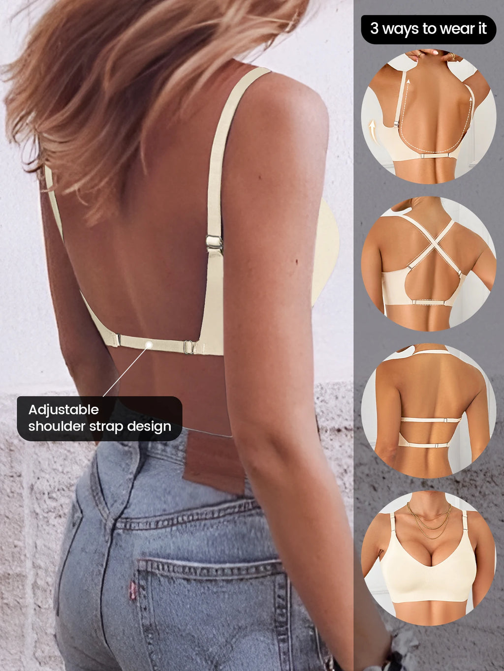 Women Invisible Bra Deep U Plunge Bras Backless Top for Dresses