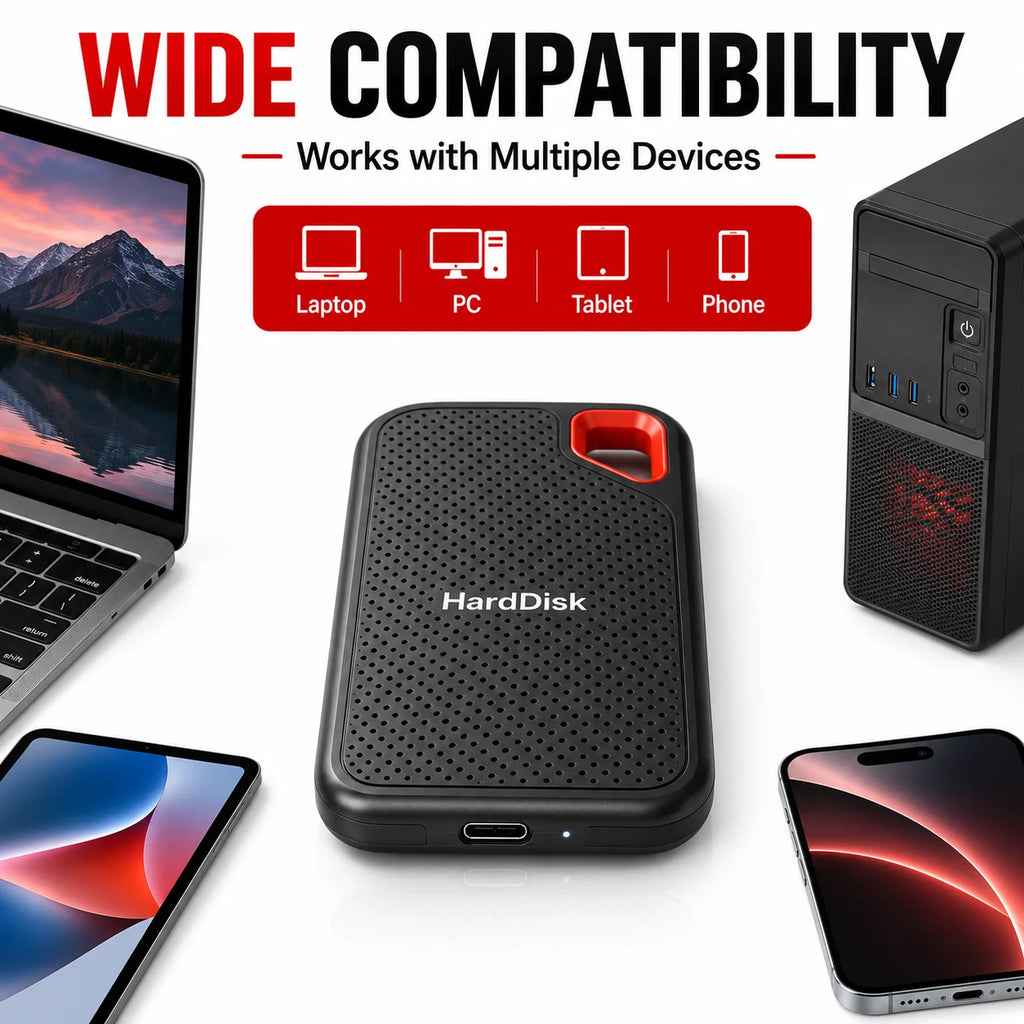 2TB External Hard Drive Portable SSD USB-C Fast & Compact  Data Storage for Laptop Mac PC