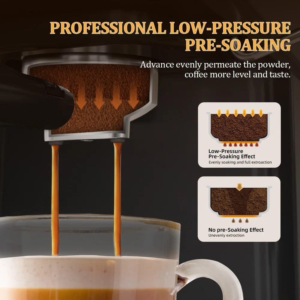 220V 1.5L Home Espresso Machine Hot Cold Brew Coffee Machine Maker Touchscreen Built-in Milk Frother for Household Daily Use