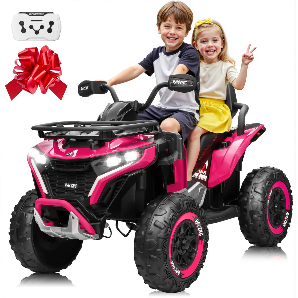 24V Ride on Car, Kids ATV XL Four Wheeler W/EVA Tires, 19-Inch Leather 2 Seater, 800W Motors