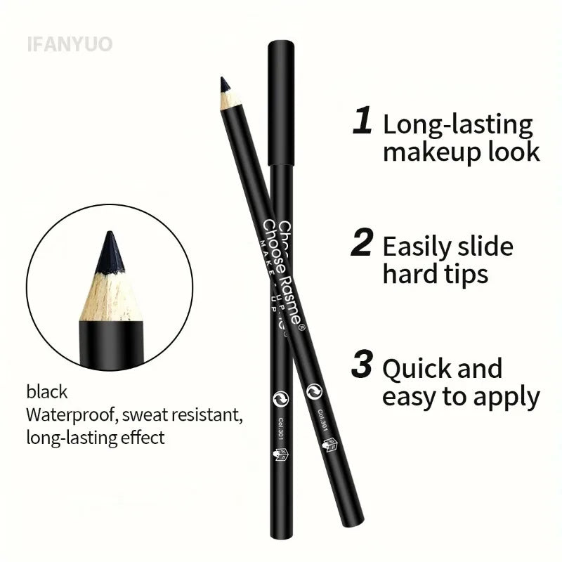 1/3Pc High Pigmented Eyeliner Pencil Black Wooden Eyeliner Eyebrow Pencil Hard Refill Smooth Black Long-Lasting Cosmetics Makeup