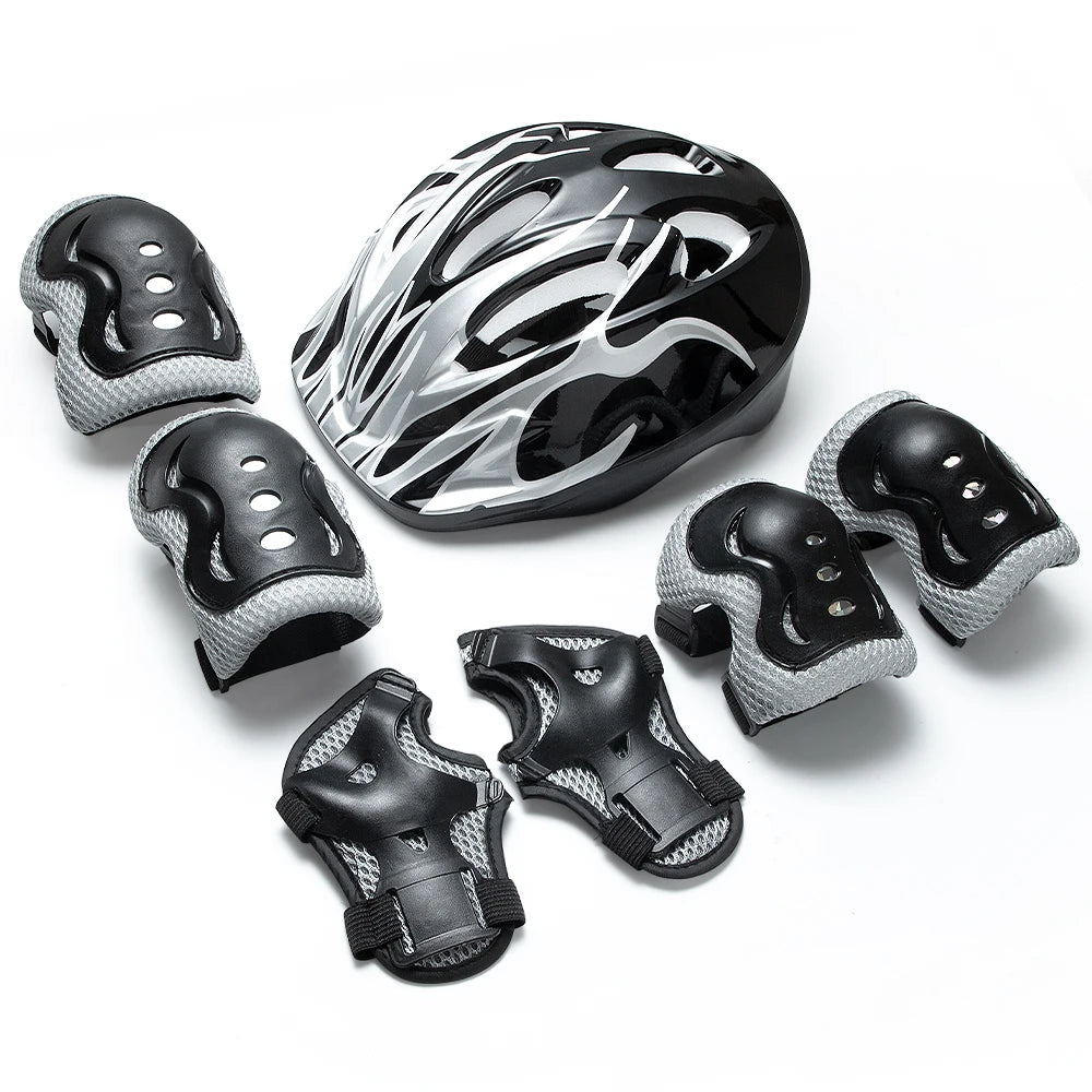 3-in-1 Safety Kit: Adjustable Bike Helmet + Knee/Elbow Pads + Wrist Guards for Active Girls Boys Age 3-10 Outdoor Play