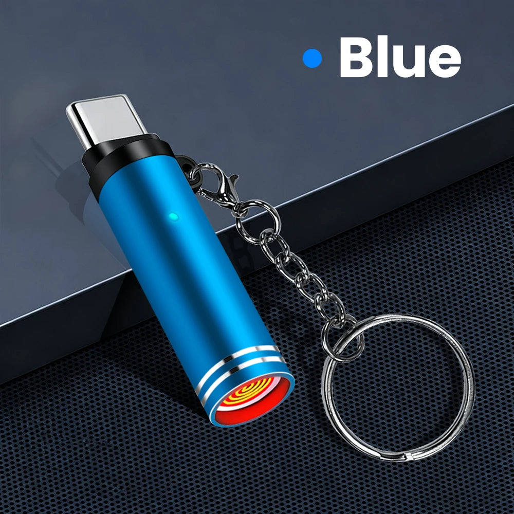 Type-C Portable Mini Mobile Phone Cigarette Lighter With keychain Outdoor Safety No Flame Air Blowing Cigarette Lighter Adapter