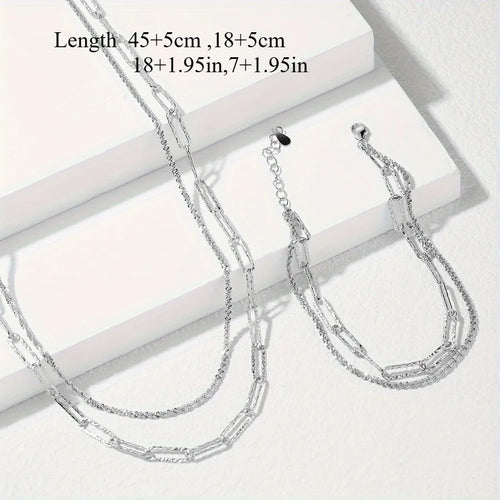 2pcs Charms 925 Sterling Silver Necklace Bracelet set for women men