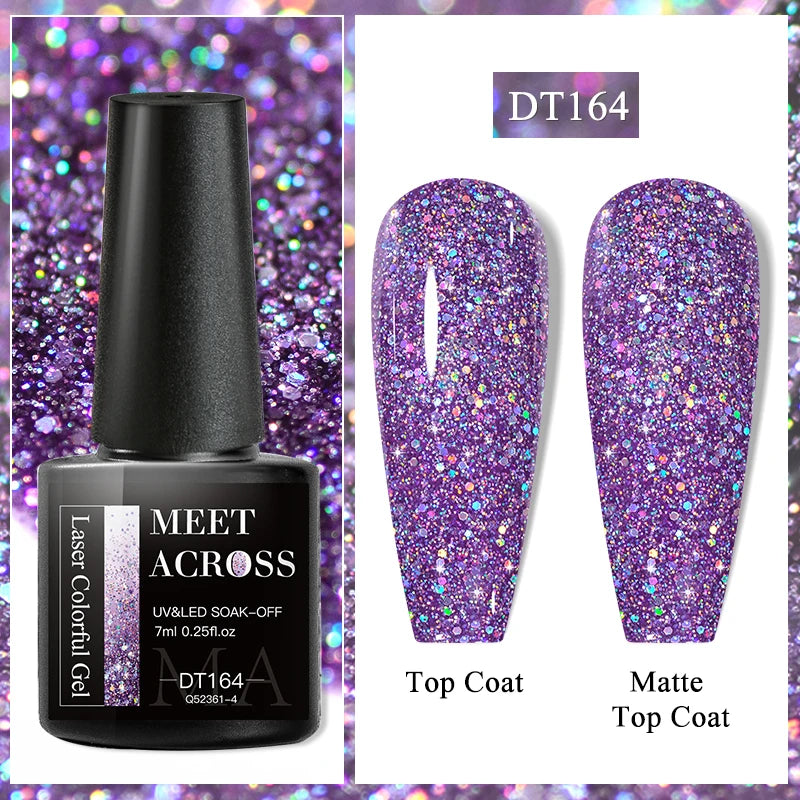 MEET ACROSS 7ml Purple Nail Gel Polish Semi Permanent Nail Art For Nails Decoration