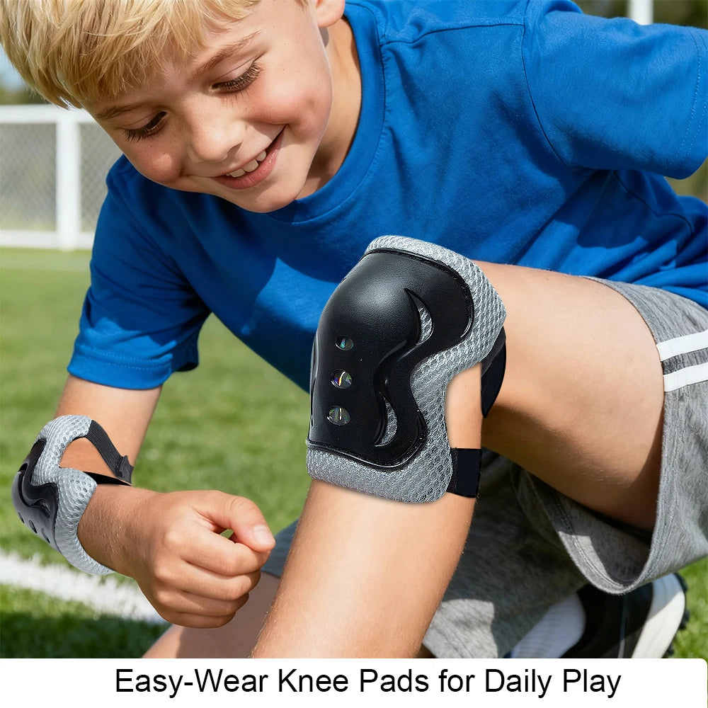 3-in-1 Safety Kit: Adjustable Bike Helmet + Knee/Elbow Pads + Wrist Guards for Active Girls Boys Age 3-10 Outdoor Play