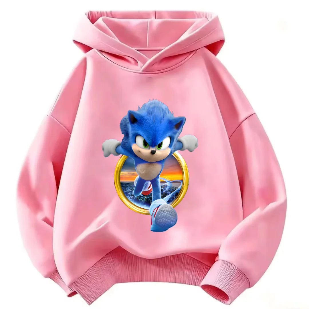 2026 Kids Thick Hoodie with Cute Sonic Anime Pattern
