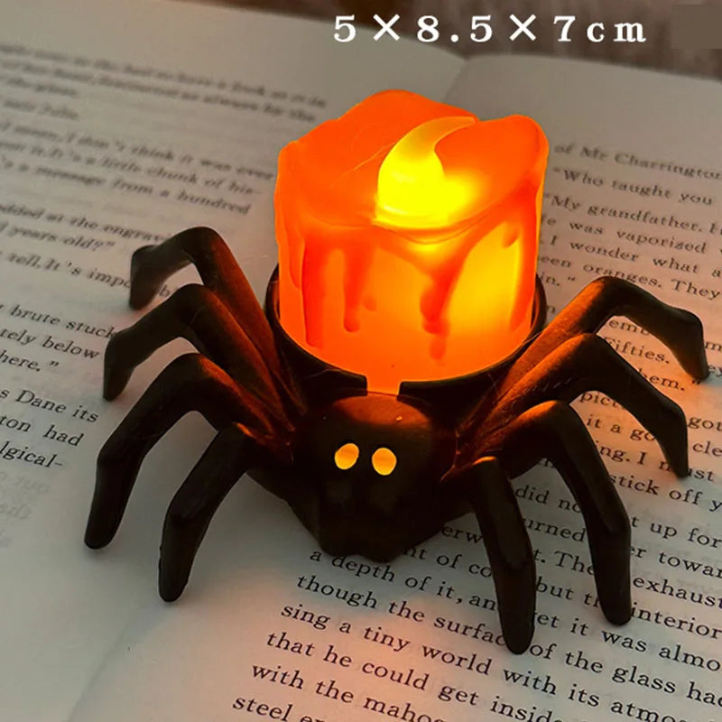 1/2pcs LED Candle Light Plastic Spider Pumpkin Lamp Haunted