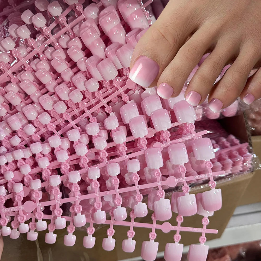 24/120pcs White French Short Square Press On Toenails Nude Pink Glossy Soft Gel False Toe Nails Summer Acrylic Fake Toe NailTips