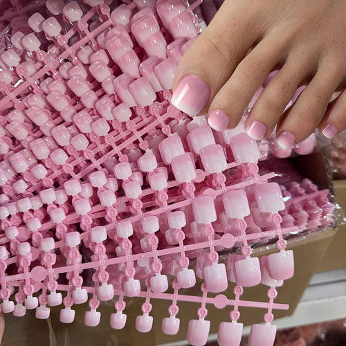 24/120pcs White French Short Square Press On Toenails Nude Pink Glossy Soft Gel False Toe Nails Summer Acrylic Fake Toe NailTips