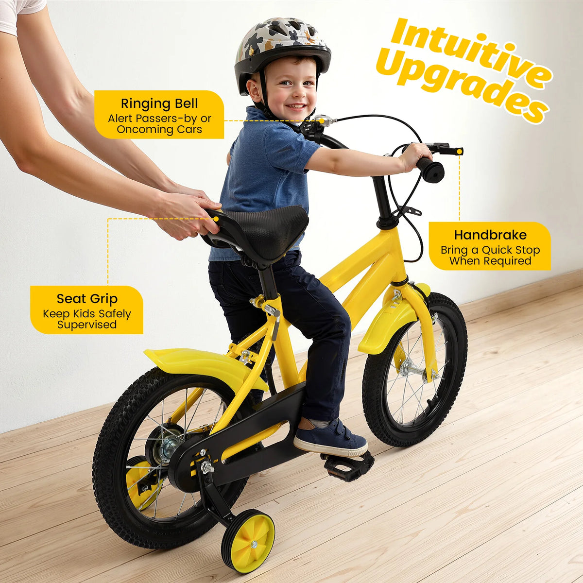Yellow / White Children's Bicycle 14 Inch, Sturdy Lightweight Frame, Removable Training Wheels