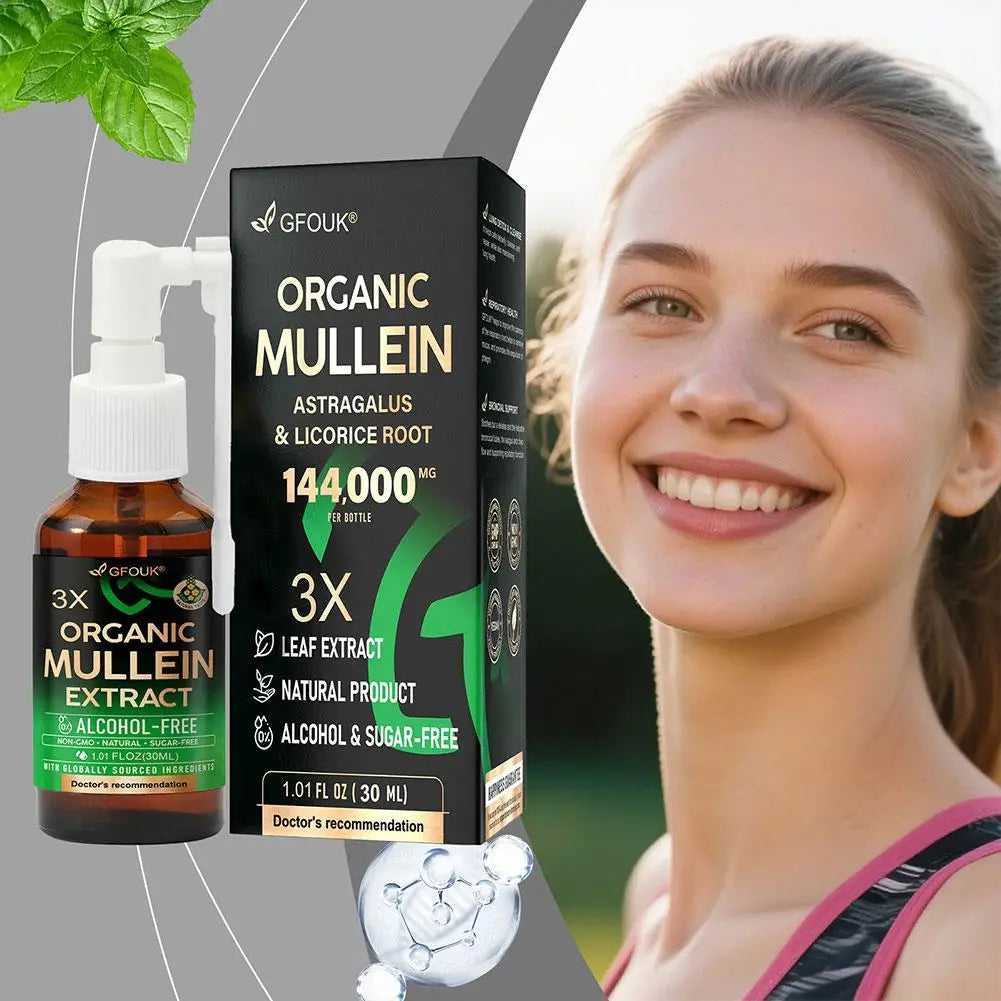 Premium Organic Mullein Spray Natural Lung Health Support with Astragalus and Licorice Root Herbal Extract for Breathing Ease