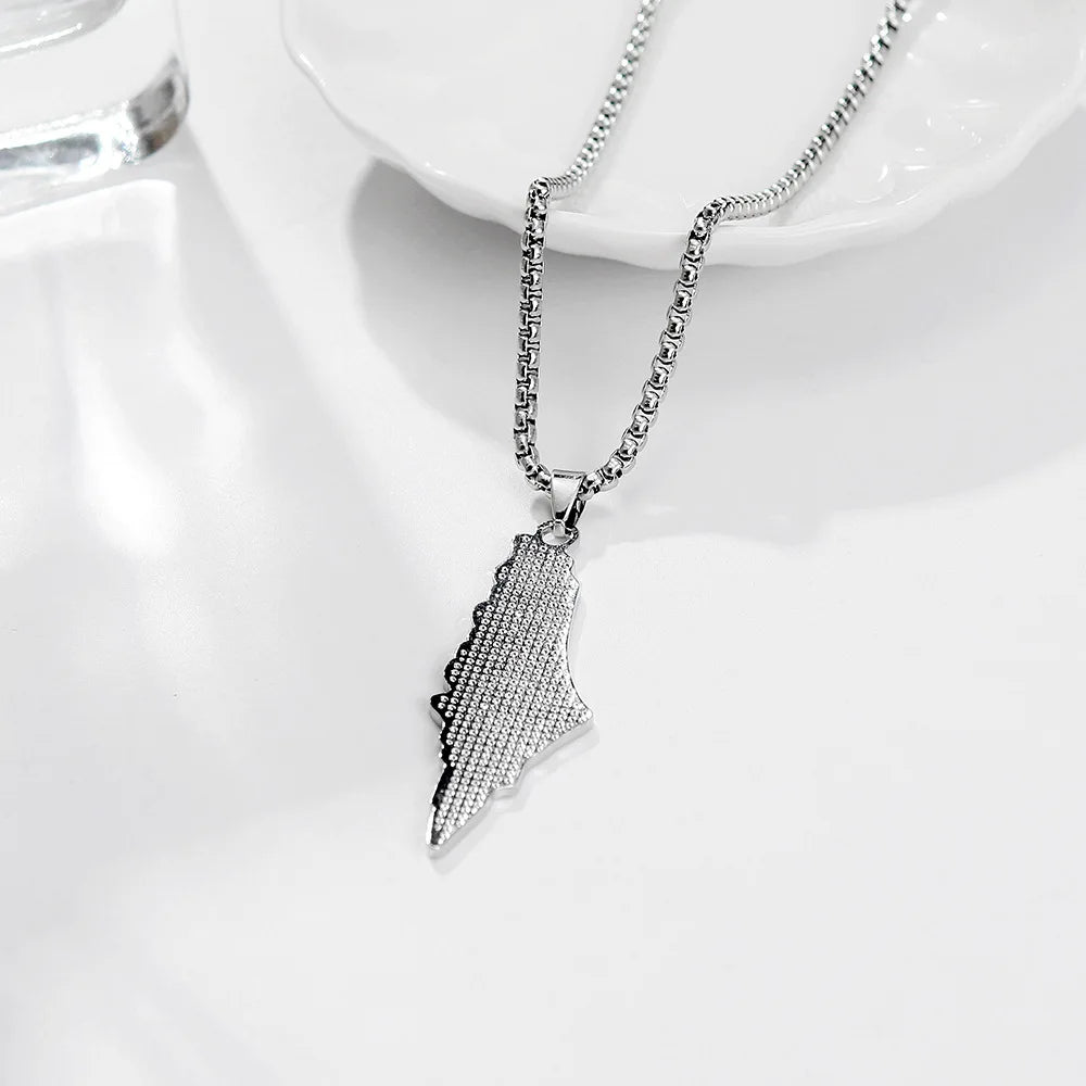 Palestine Map Pendant Keychain for Women Men Stainless Steel Map Geography