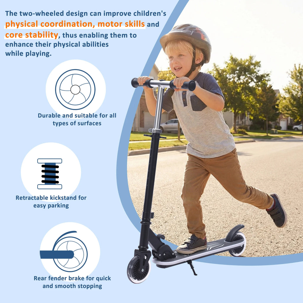 One-Click Folding Kids Scooter, 4-Level Height Adjustable Handlebar 75-90cm, Rear Foot Brake, Colourful LED Light-Up Wheels & Pedals, Stable 4.34" Tires, Portable Kick Scooter for Boys Girls Outdoor Play