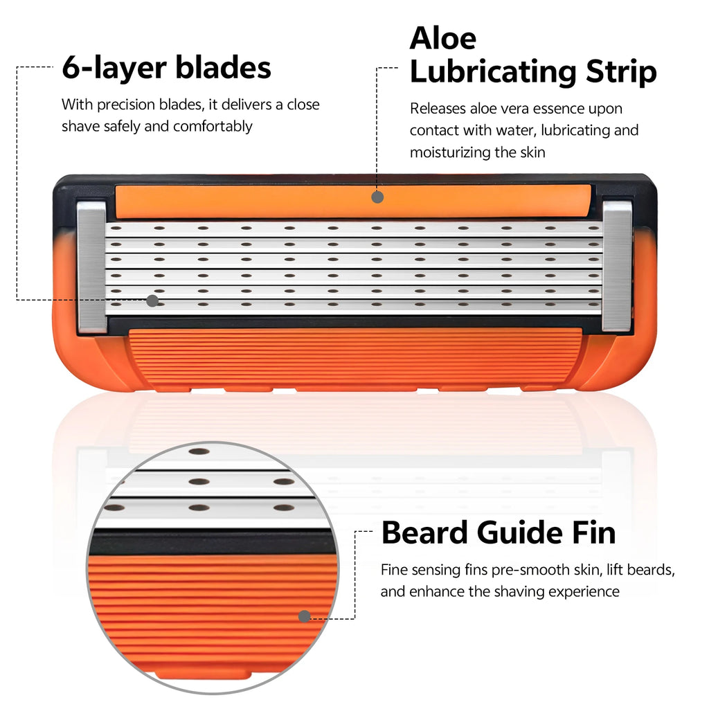 Men's 6-Layer Stainless Steel Replaceable Razor Blades, Classic T-Shaped Safety Blade Replacement Heads.