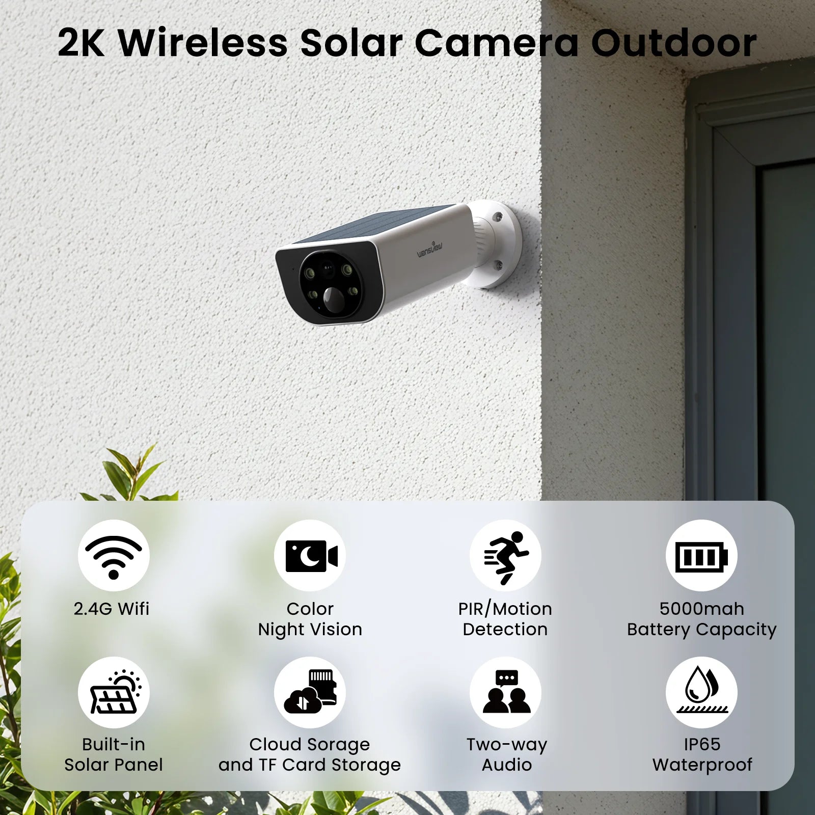 Wansview 2K Outdoor Wireless WIFI Camera 2.4G 3MP Battery Solar