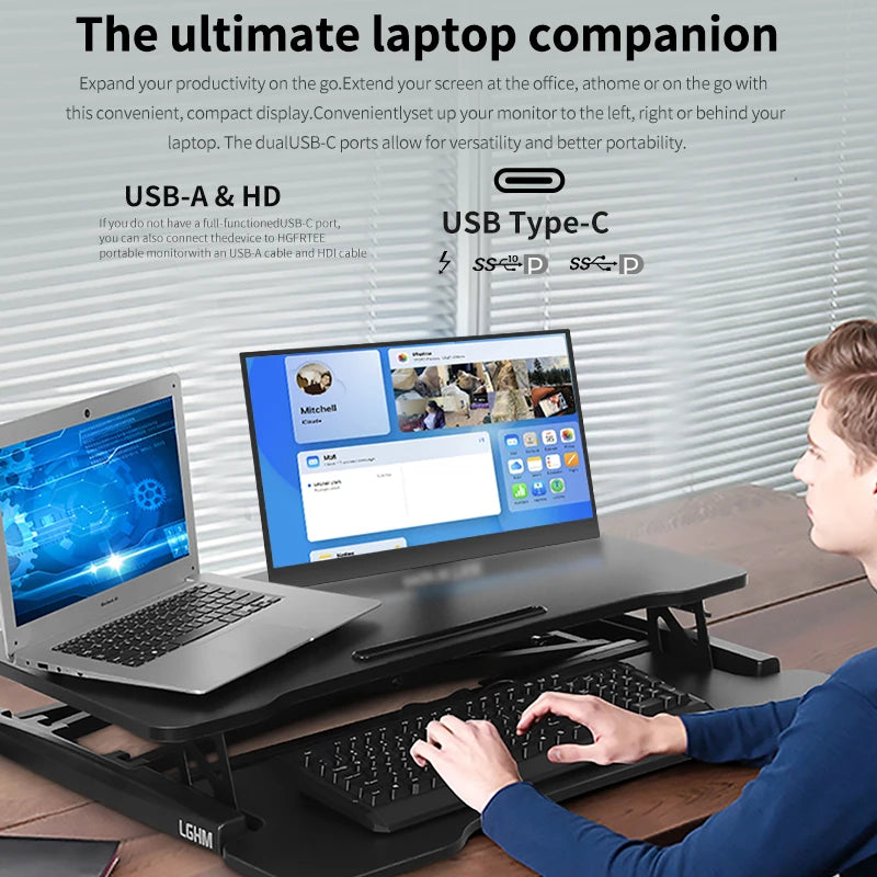 HGFRTEE 15.6 Inch Portable Monitor, FHD USB-C Mini HDMI External Second Screen
