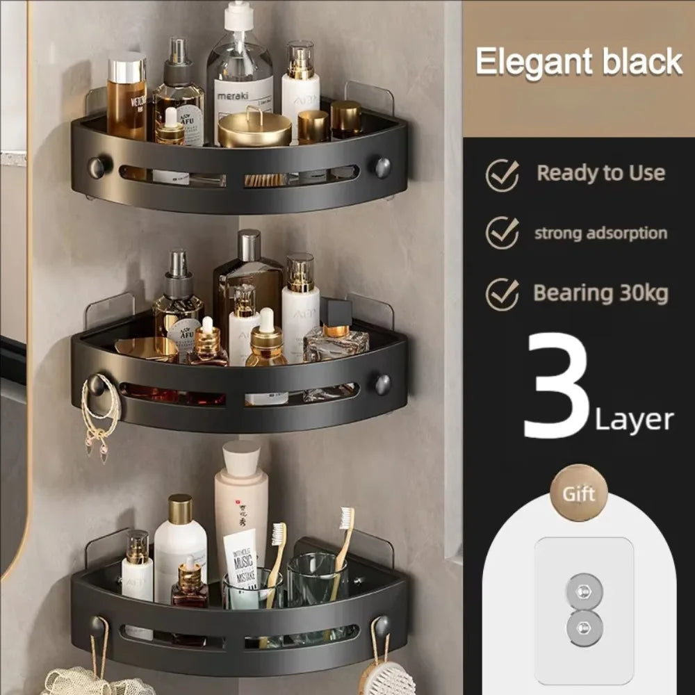 1/2/3Pcs Durable Punch-free Bathroom Shelves Wall-mounted Large Capacity Bathroom Corner Shelf Triangle Save Space Soap Rack