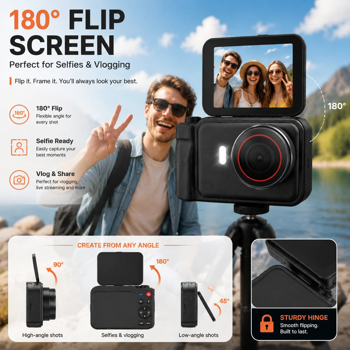 4K Digital Camera for Photography & Vlogging, 66MP Autofocus Camera with 180° Flip Screen, 10X Digital Zoom, 32GB TF Card Included, Type-C Rechargeable Compact Camera for Beginners, Travel & Everyday Use