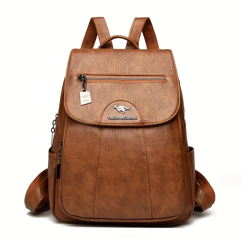 Faux Leather Backpack for Women,Flap Zipper Pocket