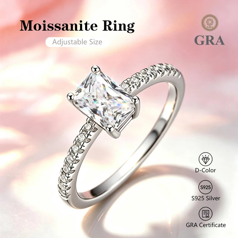 0.5-2.0 Carat Emerald Cut Moissanite Ring S925