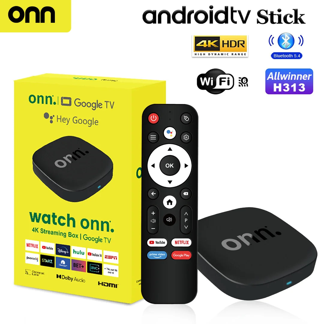 Onn 4K Android 13 Smart TV Box 4K Quad Core Set-Top Box 5G Connectivity 8GB 128G Voice Remote