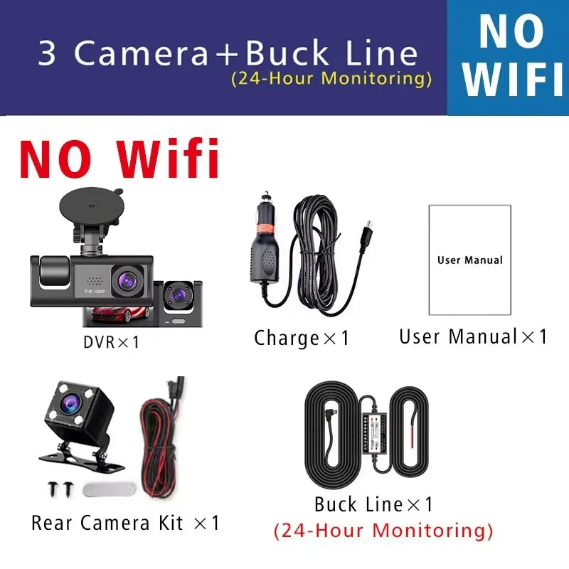 WIFI-3 Camera Dash Cam For Car Camera FHD 1080P Video Recorder Car DVR Front Rear View Camera Night Vision Black Box Car Dashcam