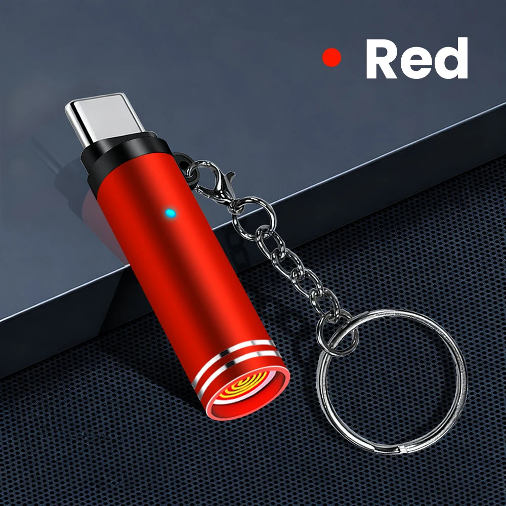Type-C Portable Mini Mobile Phone Cigarette Lighter With keychain Outdoor Safety No Flame Air Blowing Cigarette Lighter Adapter