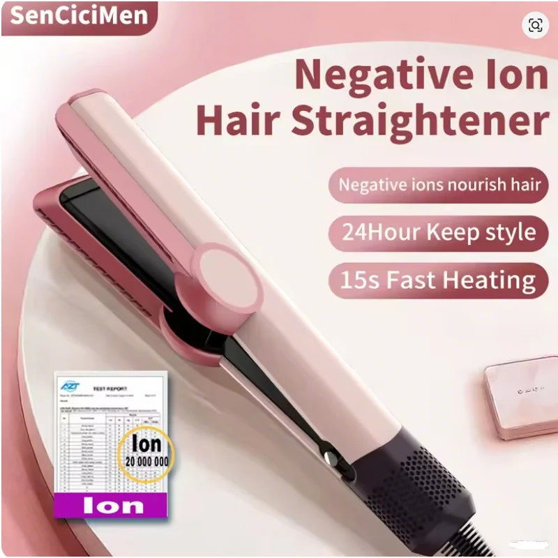SenCiciMen 2-in-1 Air Straight & Dryer Combo - Negative Ion Heated Flat Iron for Fast, Long-Lasting