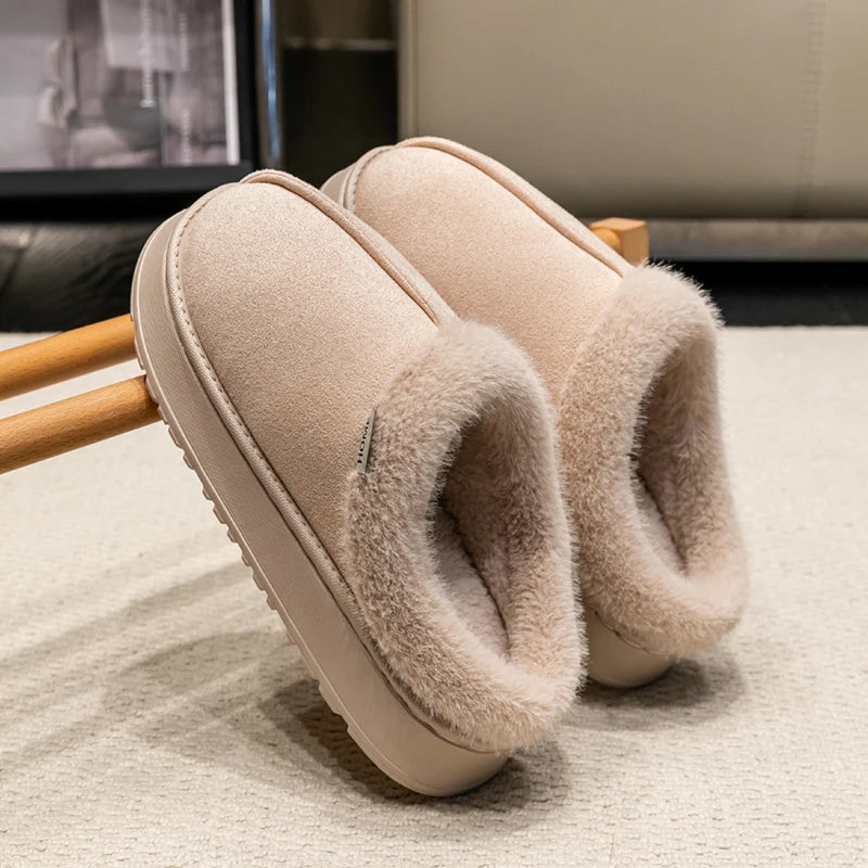New Fluffy Men's Slippers Winter with Thick Sole