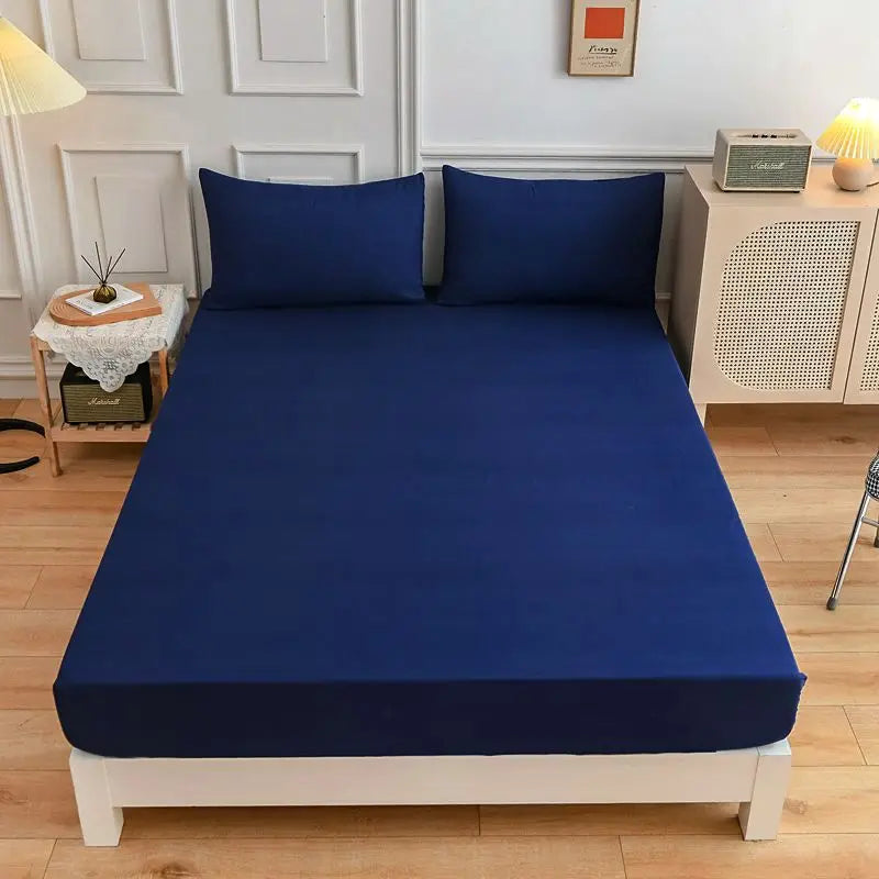 Kuup Polyester 3pcs Solid Color Queen Size Bedding Set - Fitted Sheet & Pillowcases with Elastic Band Mattress Cover