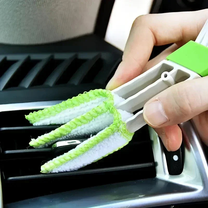 Multifunctional Car Air Vent Cleaner Mini Dual Head Microfiber Brush Air Vent Duster Cleaning Brush with Removable Cloth Cover